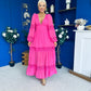 Alexis Plunge Neck Lace Detail Occasion Dress Cerise