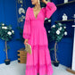 Alexis Plunge Neck Lace Detail Occasion Dress Cerise