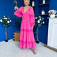 Alexis Plunge Neck Lace Detail Occasion Dress Cerise