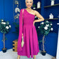 Claire One Shoulder Drape Detail Midi Dress Berry