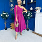Claire One Shoulder Drape Detail Midi Dress Berry
