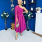 Claire One Shoulder Drape Detail Midi Dress Berry