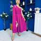 Claire One Shoulder Drape Detail Midi Dress Berry
