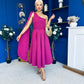 Claire One Shoulder Drape Detail Midi Dress Berry