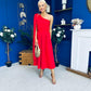Claire One Shoulder Drape Detail Midi Dress Red