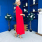 Claire One Shoulder Drape Detail Midi Dress Red