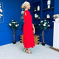 Claire One Shoulder Drape Detail Midi Dress Red