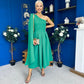 Claire One Shoulder Drape Detail Midi Dress Emerald