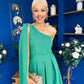 Claire One Shoulder Drape Detail Midi Dress Emerald
