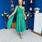 Claire One Shoulder Drape Detail Midi Dress Emerald