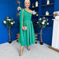 Claire One Shoulder Drape Detail Midi Dress Emerald