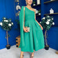Claire One Shoulder Drape Detail Midi Dress Emerald