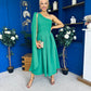 Claire One Shoulder Drape Detail Midi Dress Emerald