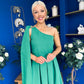Claire One Shoulder Drape Detail Midi Dress Emerald