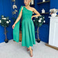 Claire One Shoulder Drape Detail Midi Dress Emerald