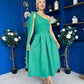 Claire One Shoulder Drape Detail Midi Dress Emerald