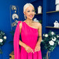 Claire One Shoulder Drape Detail Midi Dress Hot Pink
