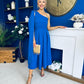 Claire One Shoulder Drape Detail Midi Dress Cobalt