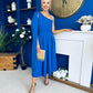 Claire One Shoulder Drape Detail Midi Dress Cobalt