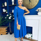 Claire One Shoulder Drape Detail Midi Dress Cobalt