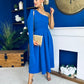 Claire One Shoulder Drape Detail Midi Dress Cobalt