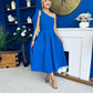 Claire One Shoulder Drape Detail Midi Dress Cobalt