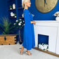 Claire One Shoulder Drape Detail Midi Dress Cobalt
