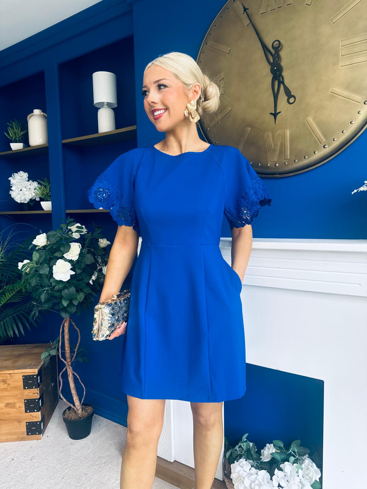 Patzy Lace Trim Mini Dress Cobalt