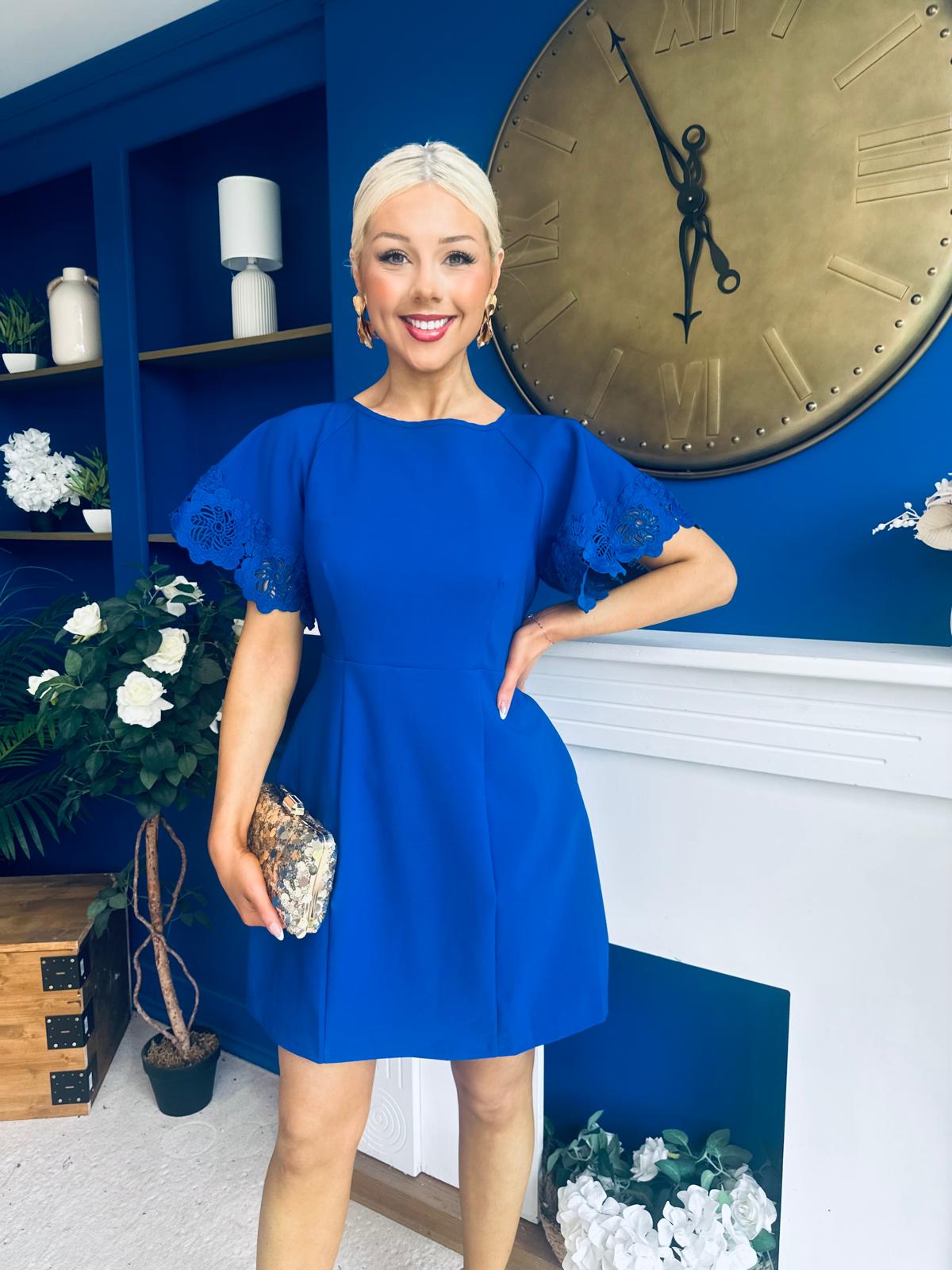 Patzy Lace Trim Mini Dress Cobalt