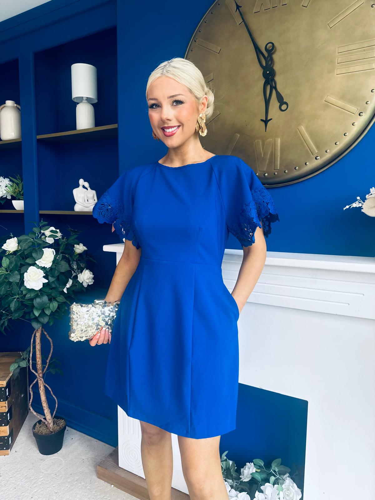 Patzy Lace Trim Mini Dress Cobalt