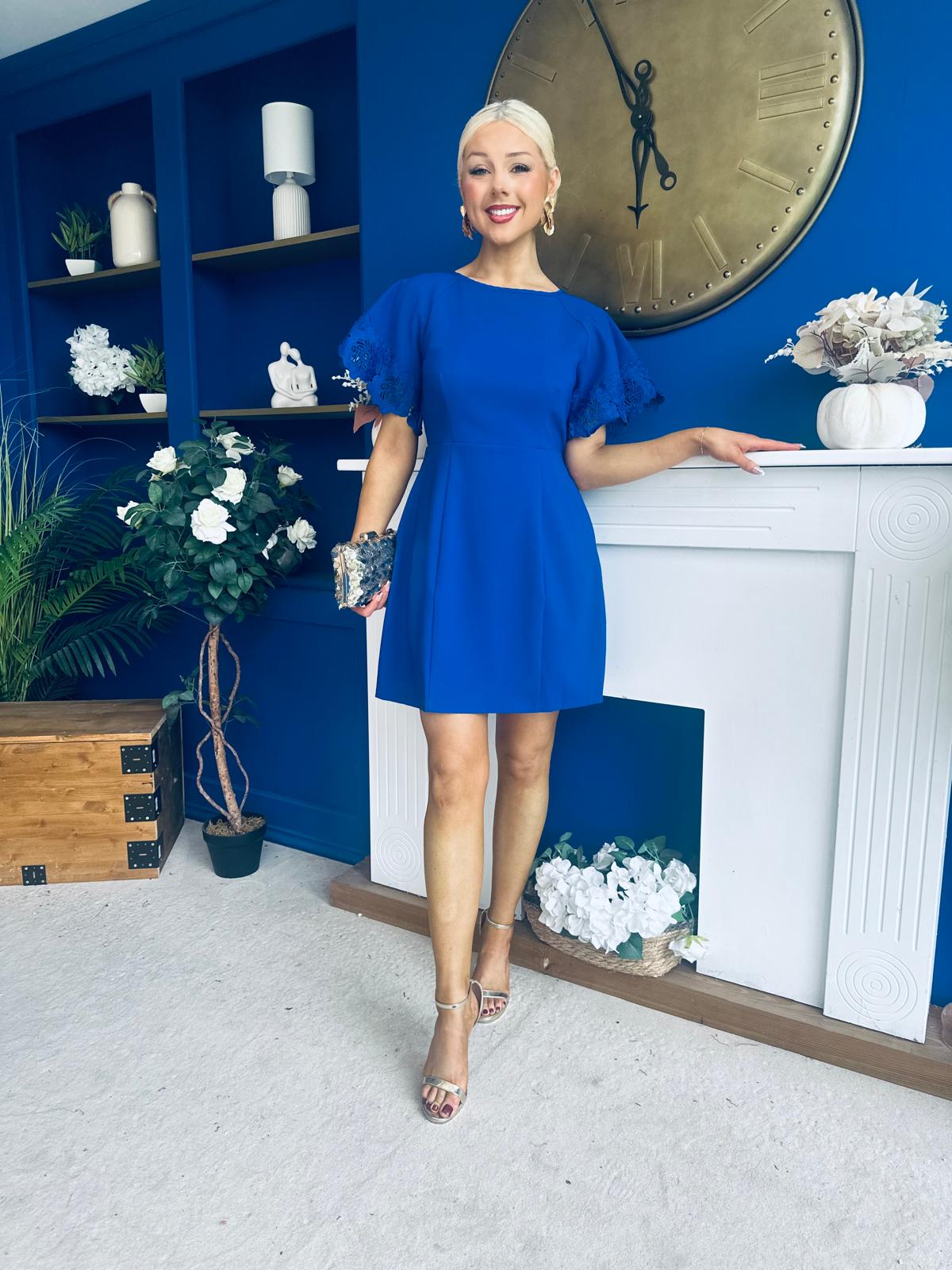 Patzy Lace Trim Mini Dress Cobalt