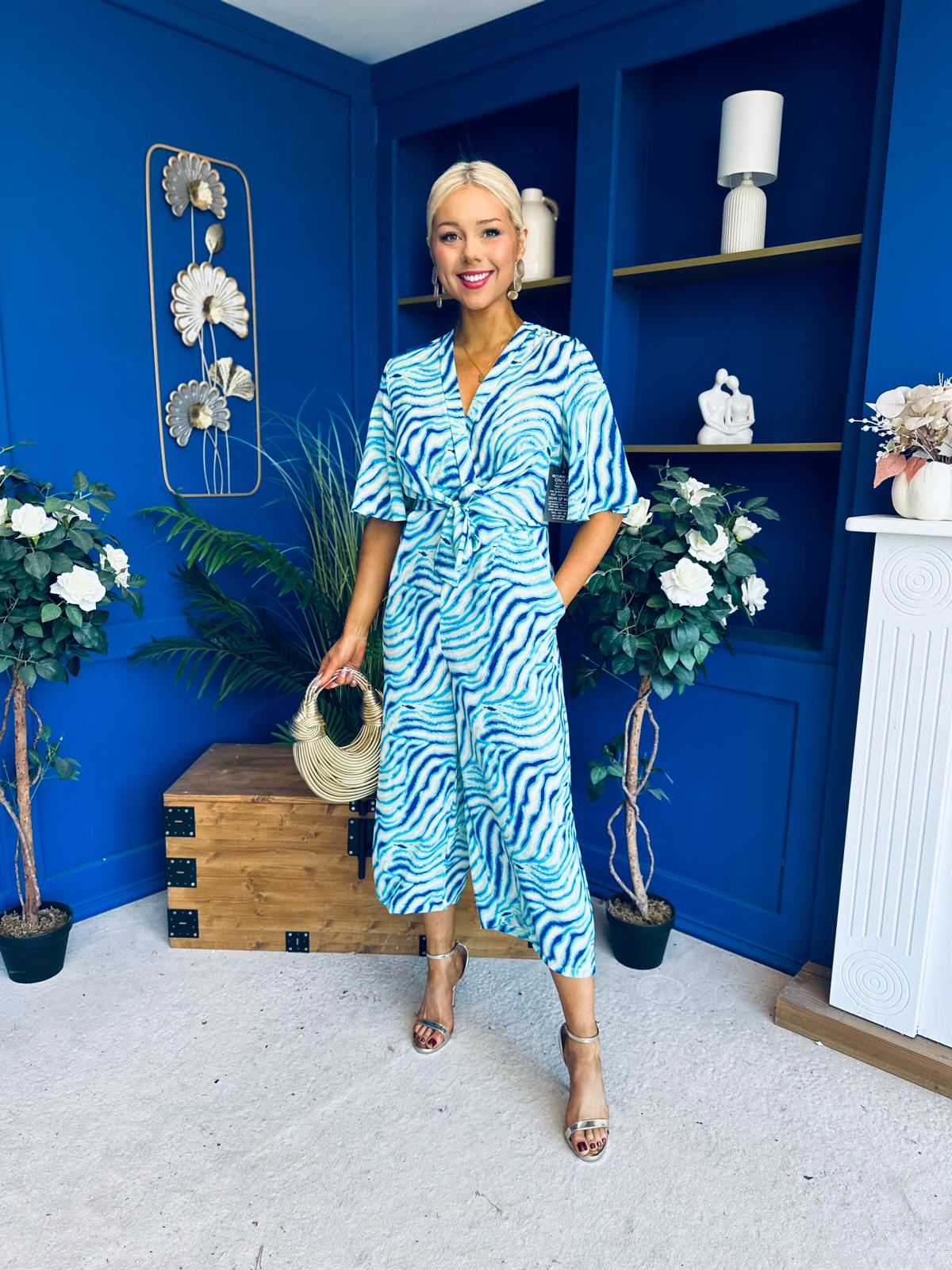 Bianca Tie Detail Culotte Jumpsuit Blue