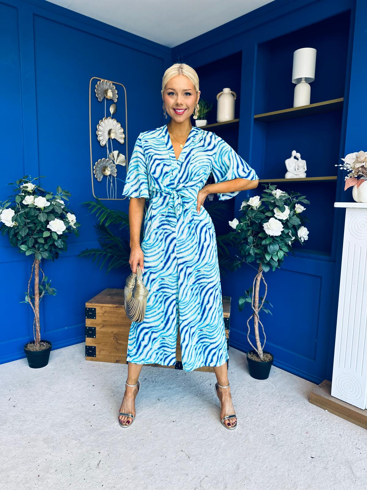Bianca Tie Detail Culotte Jumpsuit Blue
