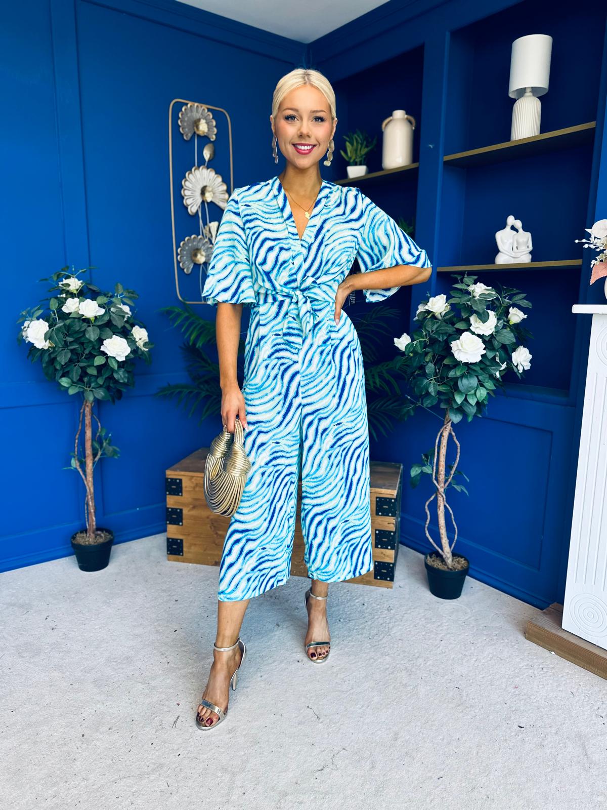Bianca Tie Detail Culotte Jumpsuit Blue