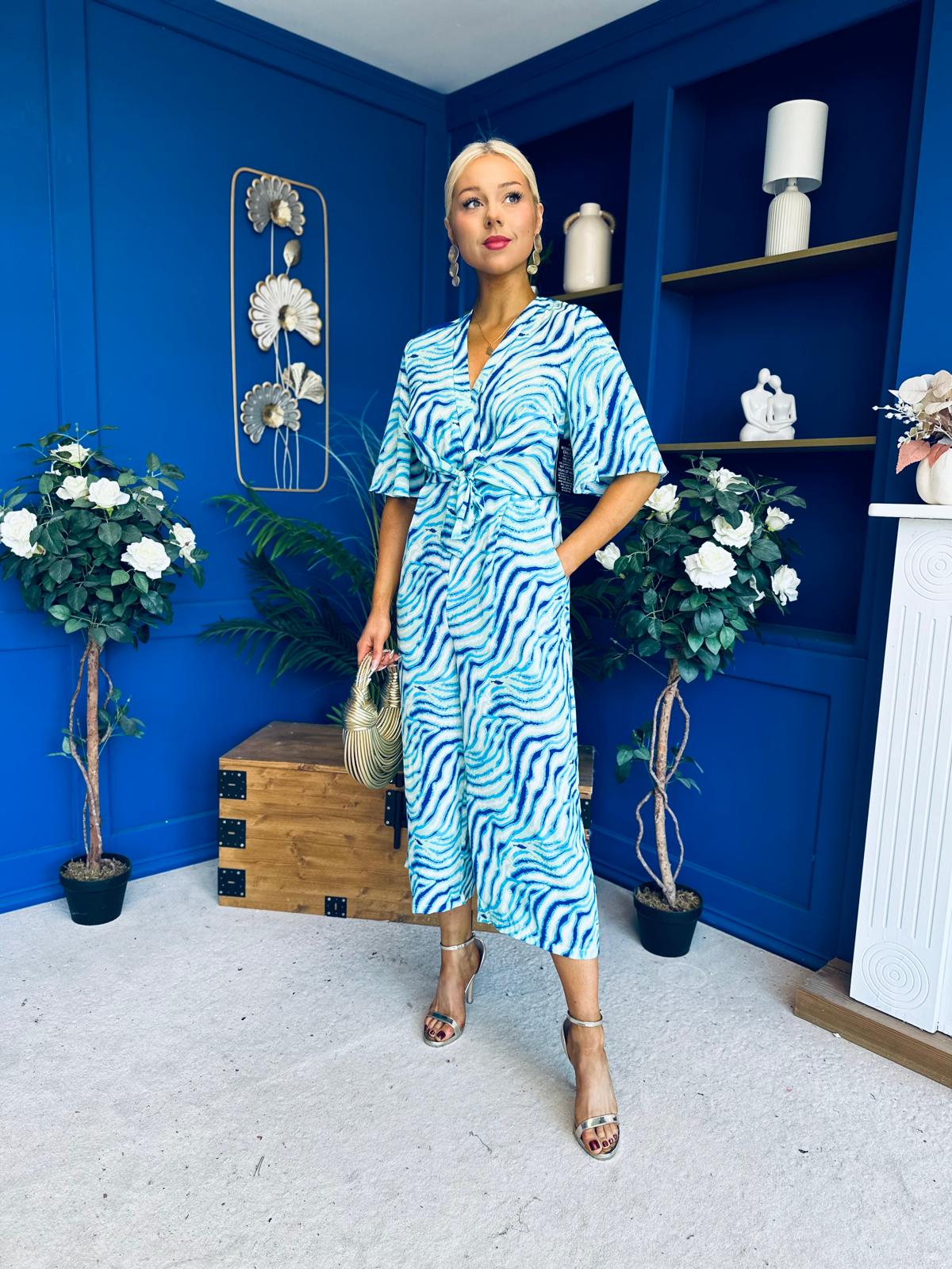 Bianca Tie Detail Culotte Jumpsuit Blue