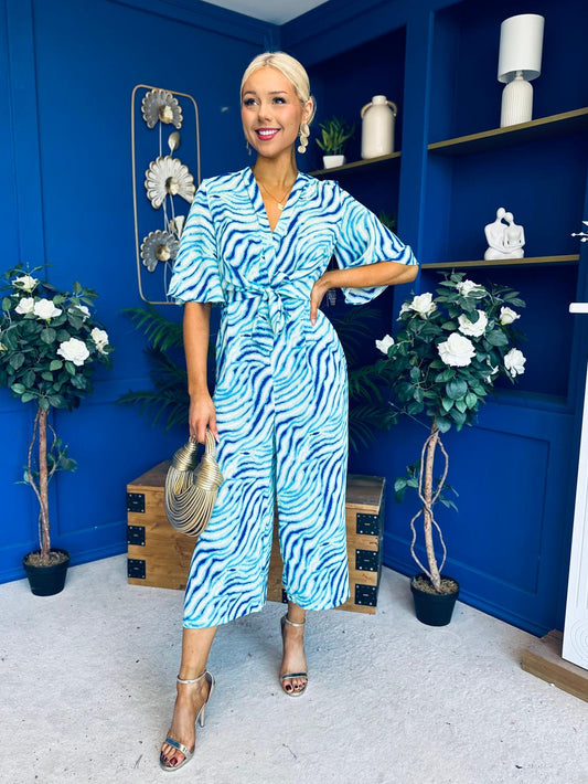 Bianca Tie Detail Culotte Jumpsuit Blue