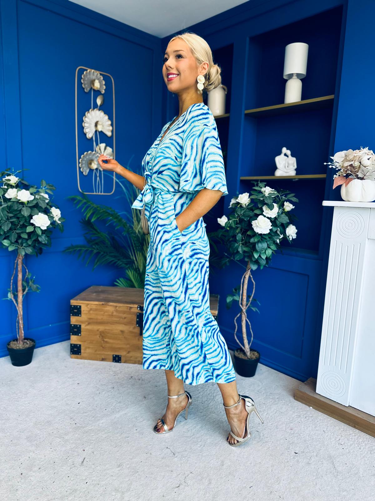 Bianca Tie Detail Culotte Jumpsuit Blue