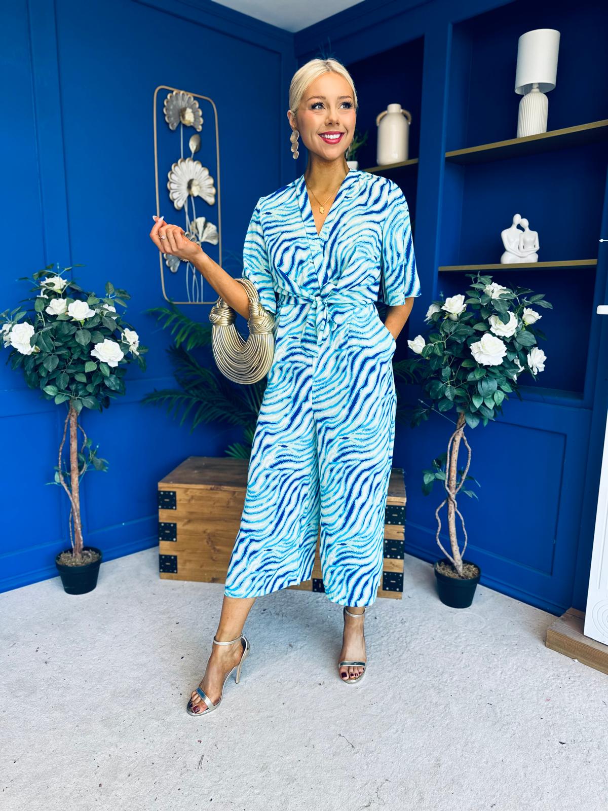 Bianca Tie Detail Culotte Jumpsuit Blue