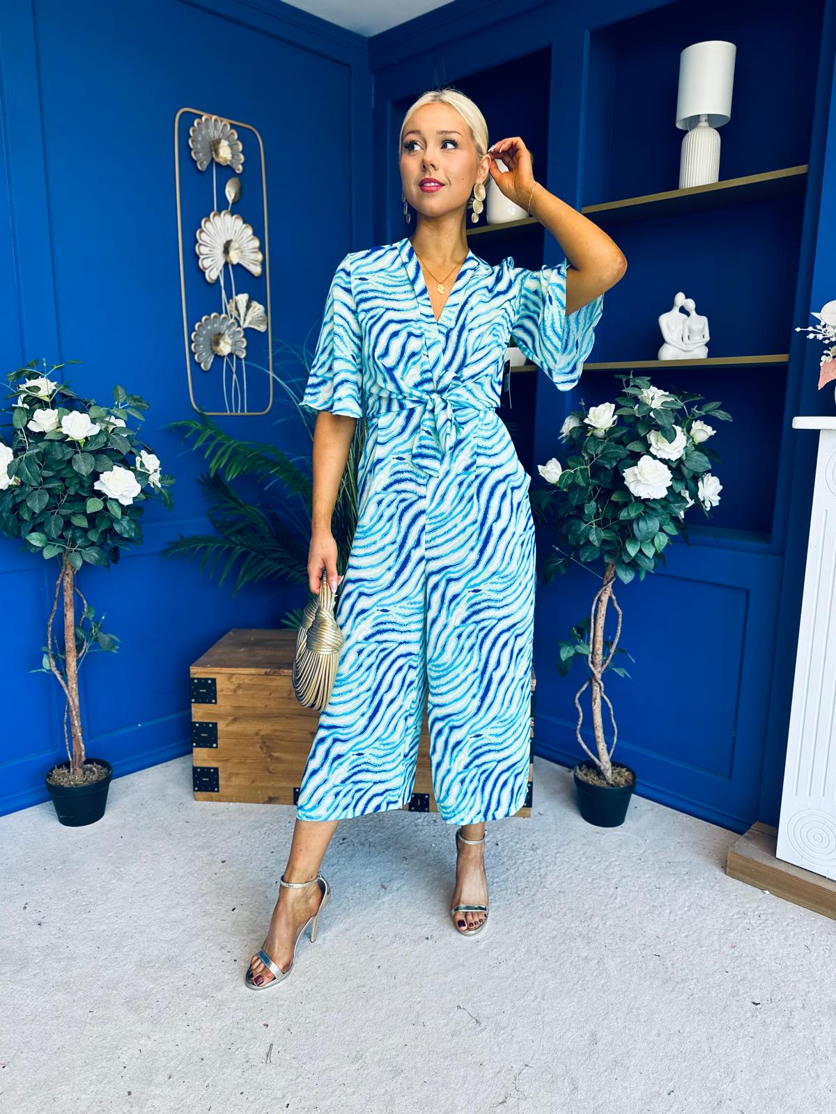 Bianca Tie Detail Culotte Jumpsuit Blue