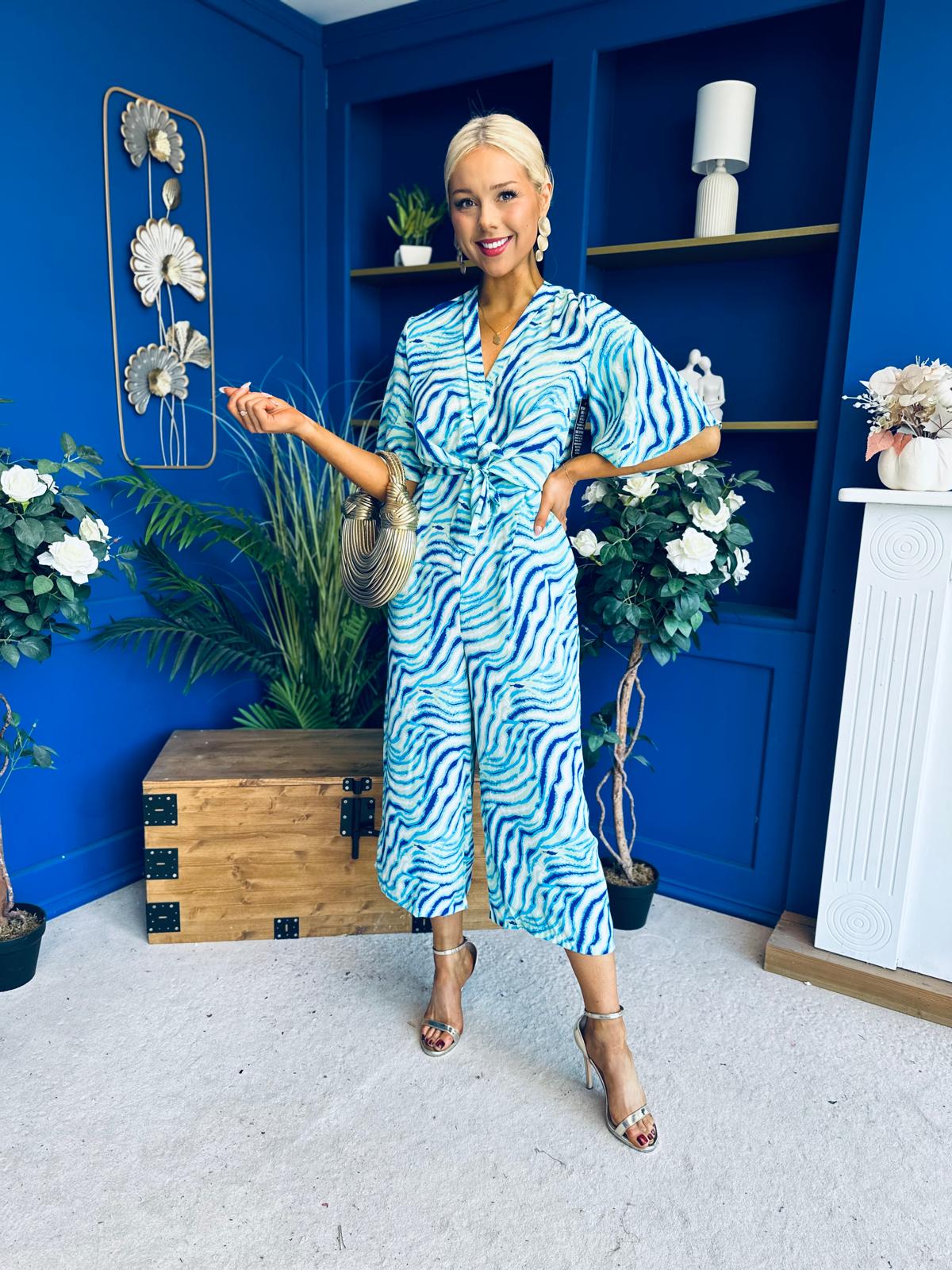 Bianca Tie Detail Culotte Jumpsuit Blue