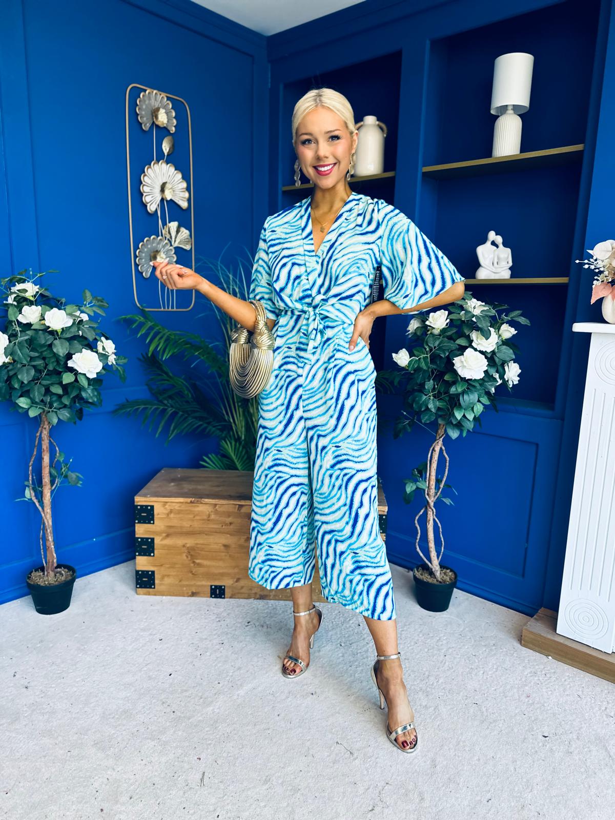 Bianca Tie Detail Culotte Jumpsuit Blue