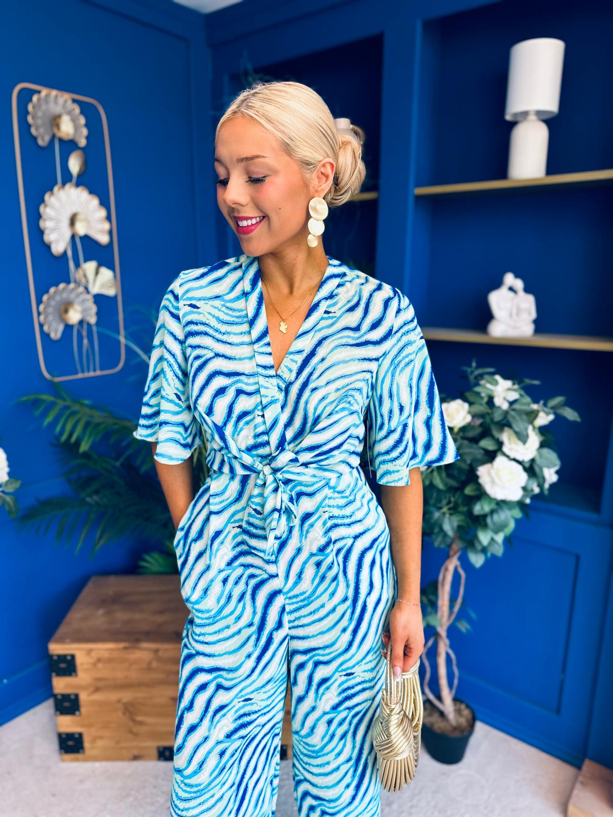 Bianca Tie Detail Culotte Jumpsuit Blue