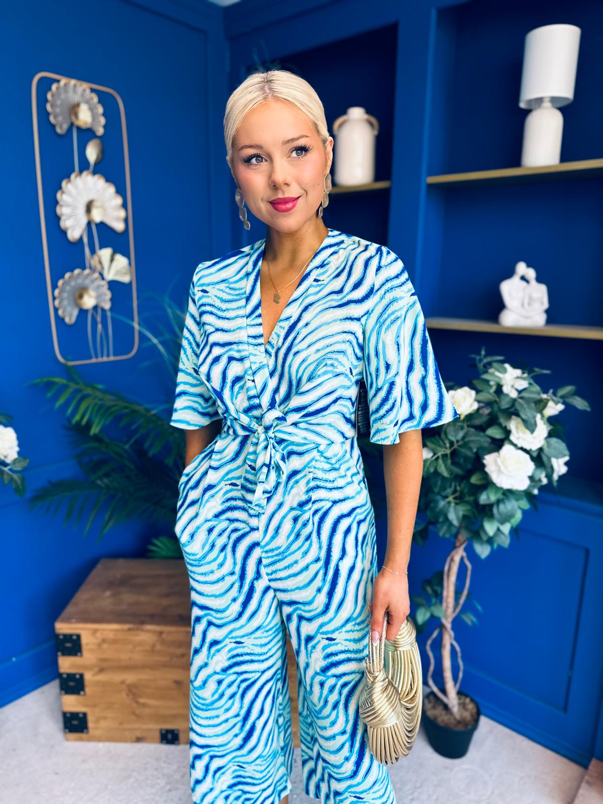 Bianca Tie Detail Culotte Jumpsuit Blue