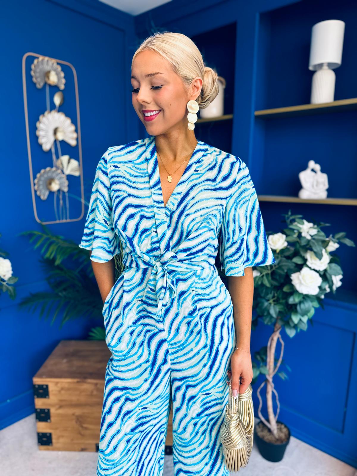 Bianca Tie Detail Culotte Jumpsuit Blue
