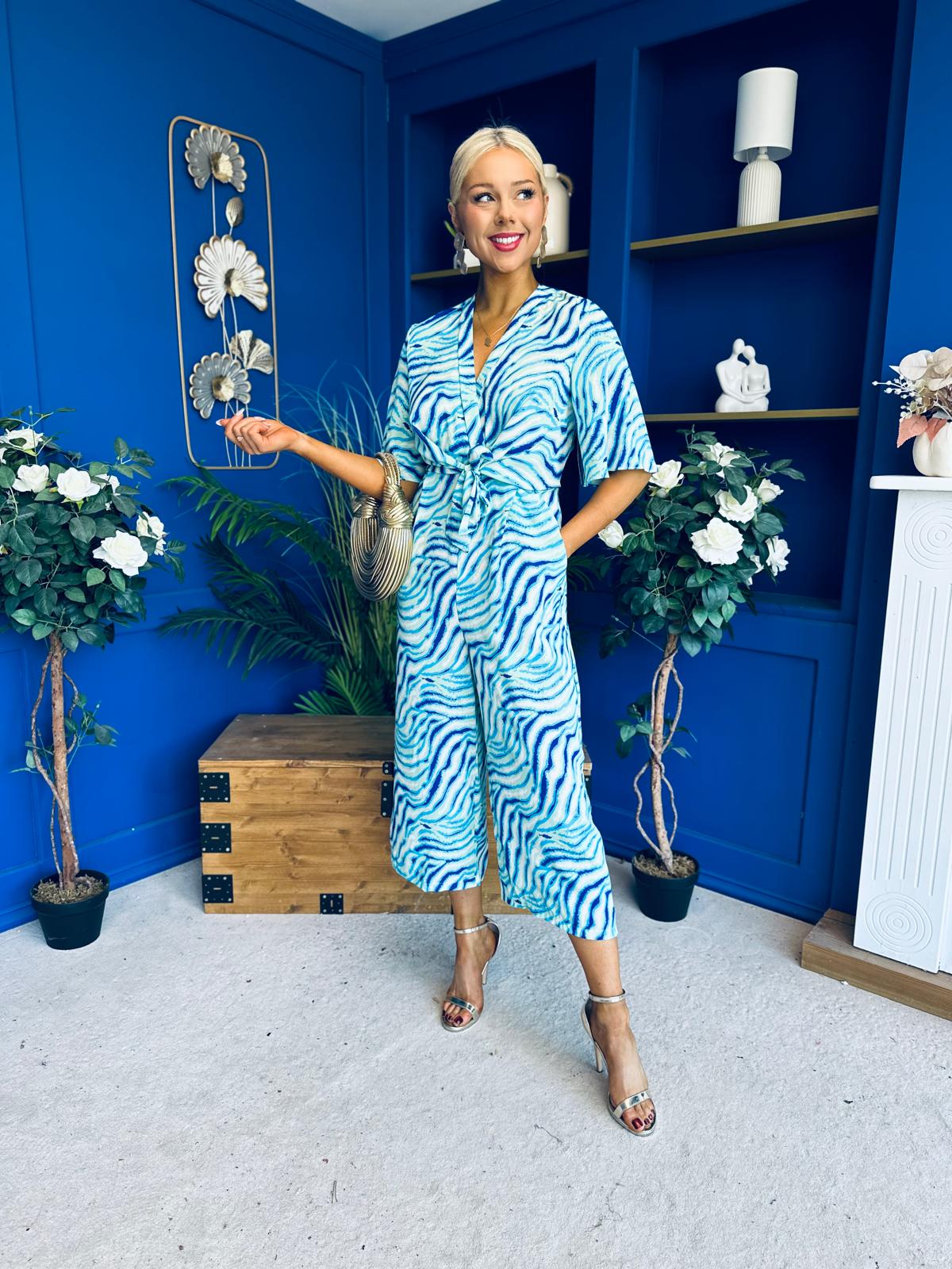 Bianca Tie Detail Culotte Jumpsuit Blue