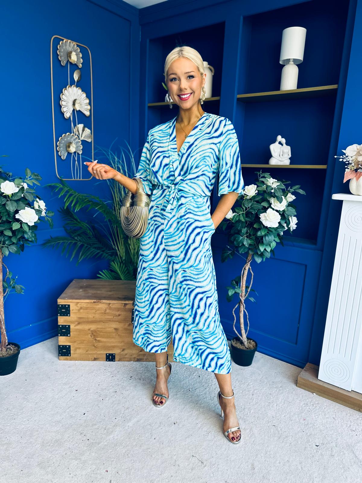 Bianca Tie Detail Culotte Jumpsuit Blue