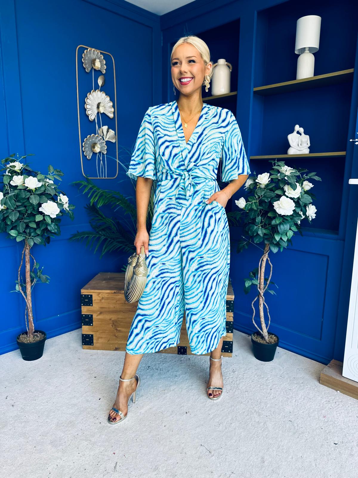 Bianca Tie Detail Culotte Jumpsuit Blue