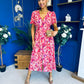 Georgi Detailed Midi Shirt Dress Floral Pink