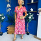 Georgi Detailed Midi Shirt Dress Floral Pink