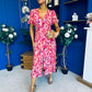 Georgi Detailed Midi Shirt Dress Floral Pink